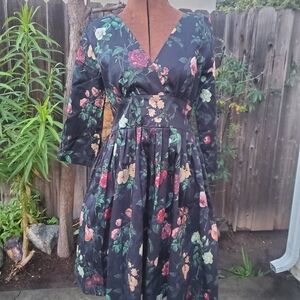 Kitten D'Amour Floral Long Sleeve Dress in Black Australian Size 16
